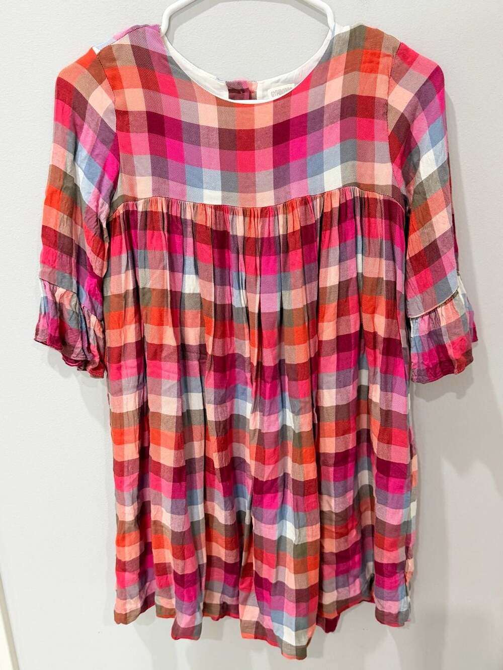 Gymboree Girls Multicolor Plaid Ruffle Sleeve Dress